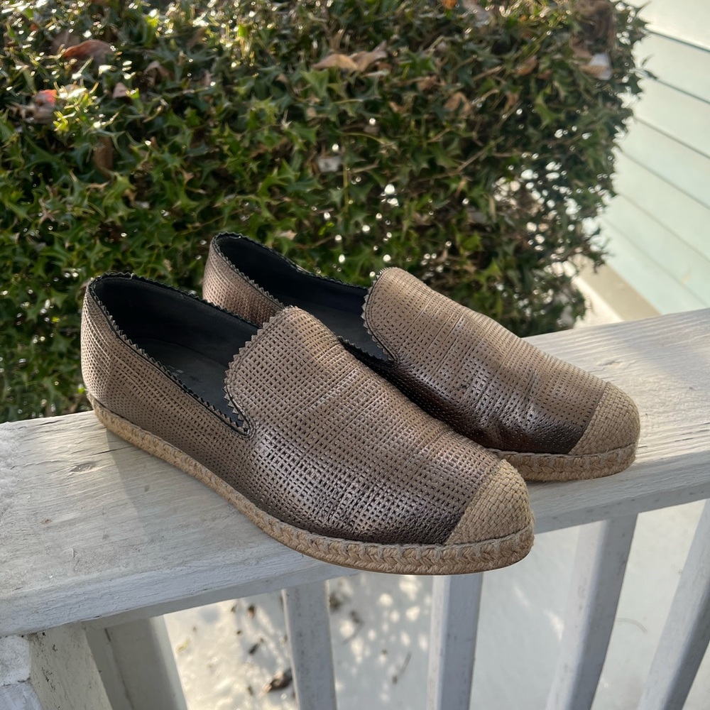 Stuart Weitzman Bronze Slip On Espadrilles. Size 8M